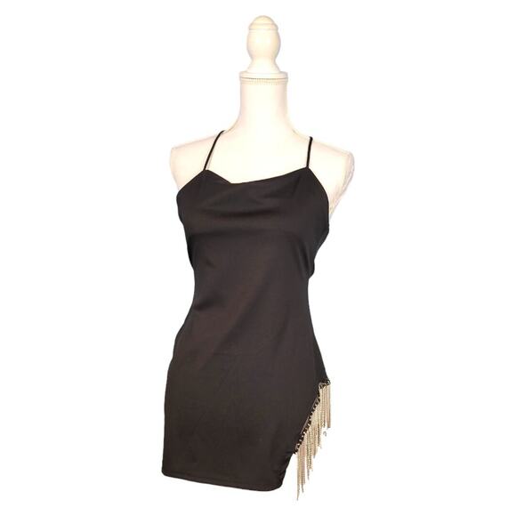 Woman's BLACK SEXY Club Party Dress Faux DIAMOND FRINGE Back Zip STRETCH size Sm - Picture 10 of 12